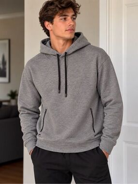 YPB neoKNIT Men's Grey Hooded Sweatshirt with Contrast Drawcord